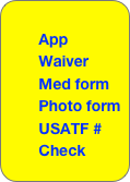 
        App
        Waiver
        Med form
        Photo form
        USATF #
        Check